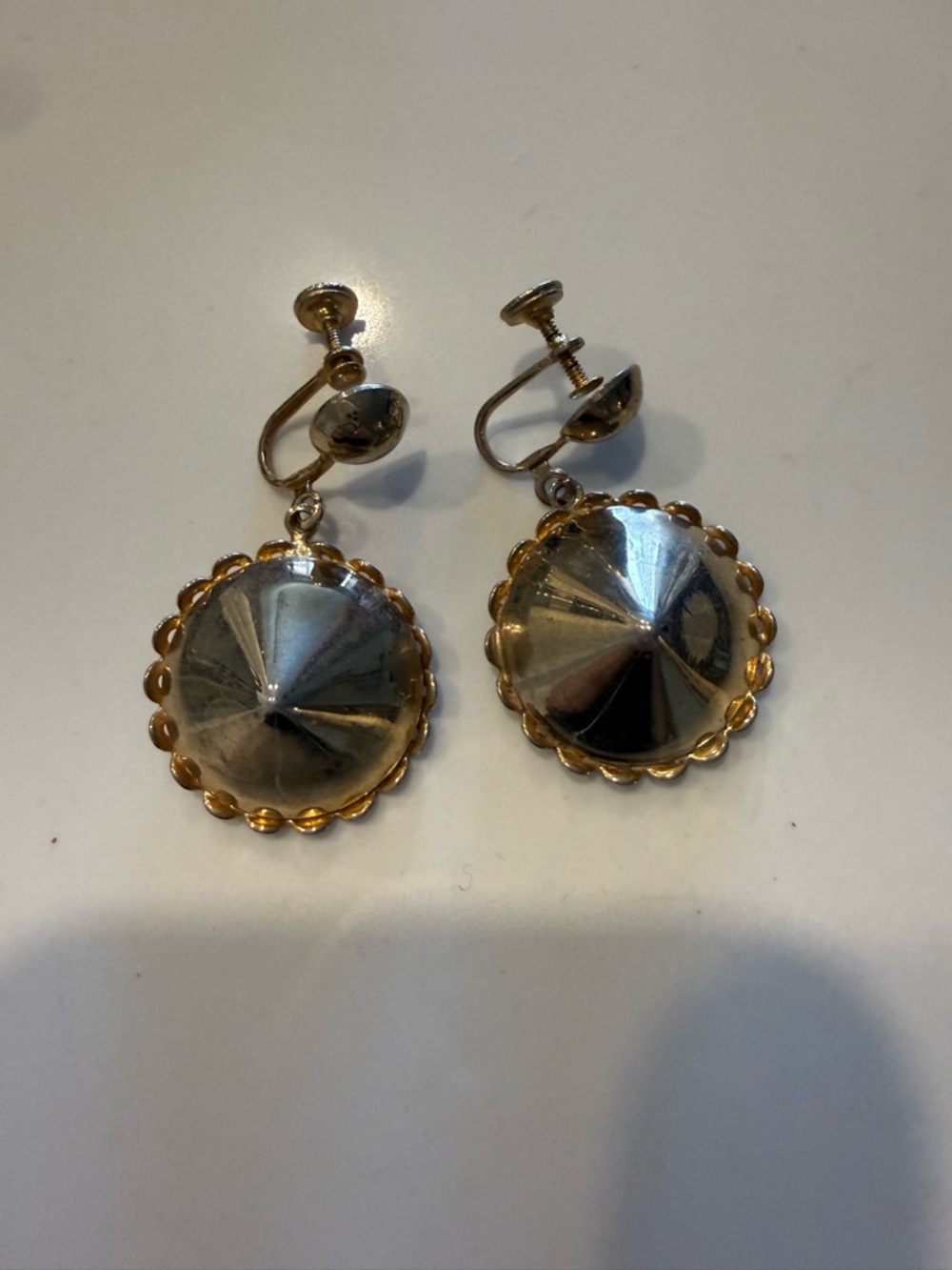 Vintage Gold-Tone Dome Clip-On Drop Earrings